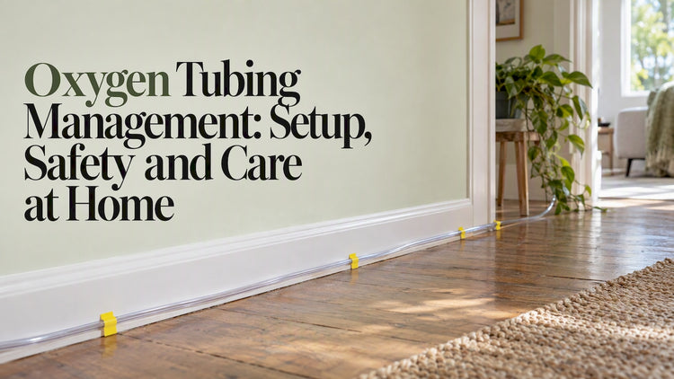 Oxygen tubing routed safely beside a wall