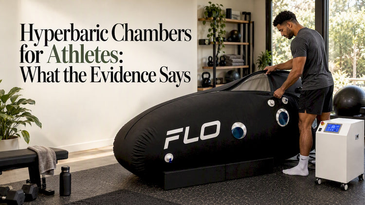 Athlete beside a home hyperbaric chamber